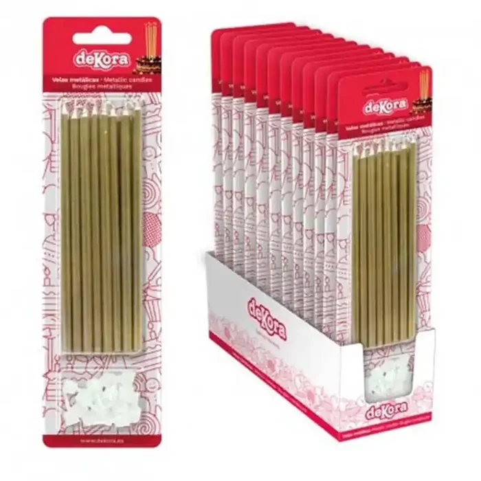 16 VELAS METÁLICAS COLOR ORO 13 CM. DEKORA CON PORTAVELAS