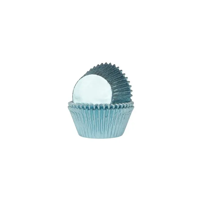 36 mini estuches para cupcakes de metal azul