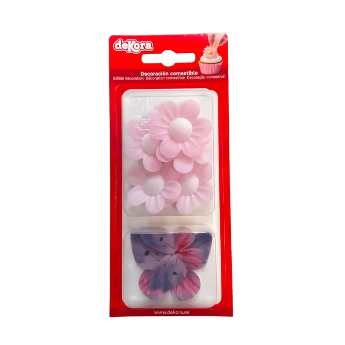 5 flores de azúcar 4 mariposas moradas en matzá