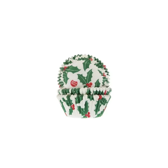 50 Estuches para cupcakes Holly – Navidad