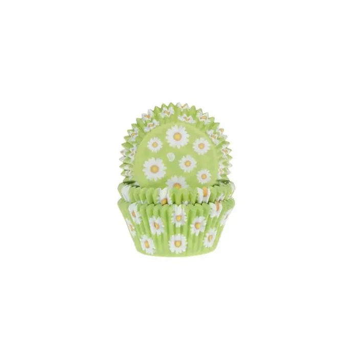 50 Estuches para cupcakes verdes con estampado de margaritas
