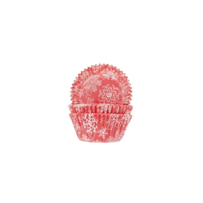 50 moldes para cupcakes navideños rojos con copos de nieve Ø 5 cm