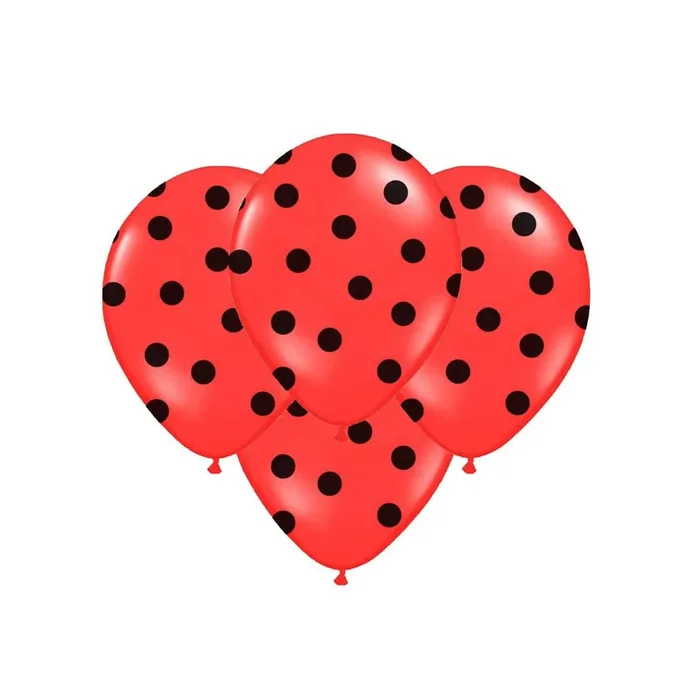 6 globos rojos con lunares negros