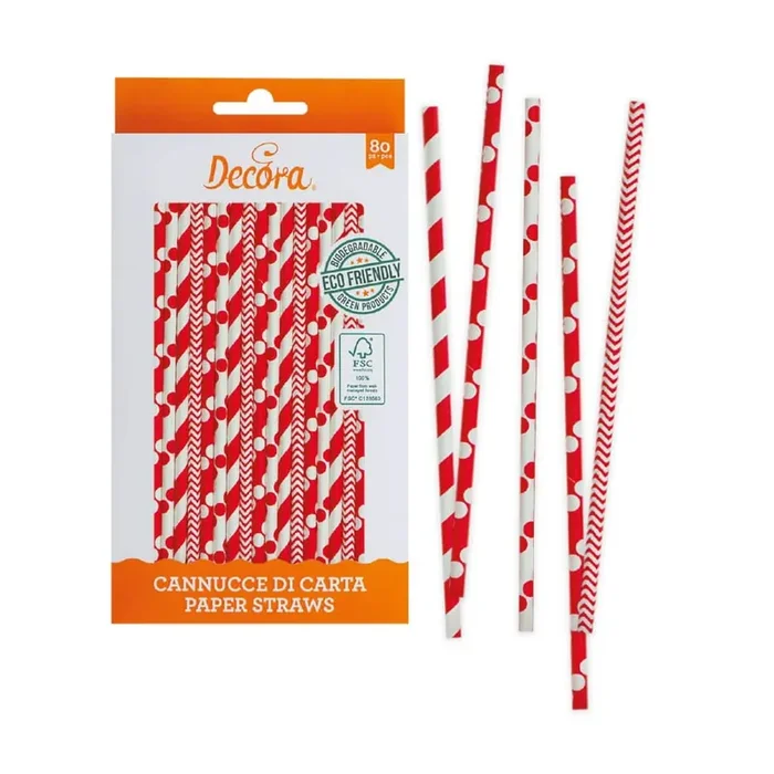 80 palitos de paja rojos y blancos