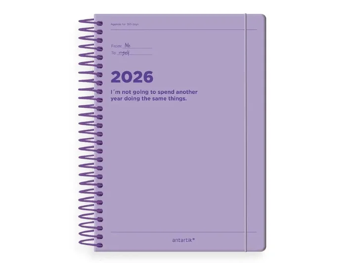 Agenda espiral antartik manifest A5+ 2026 día página morado papel 80g fsc Mejor Calidad