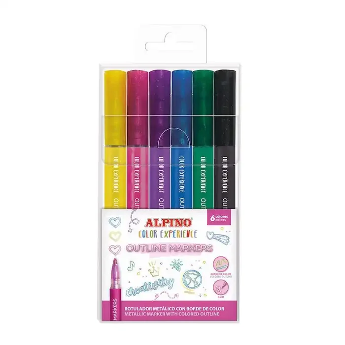 Alpino Rotulador Metálico Creativity Borde De Color 2mm Estuche De 6 C/Surtidos Lujoso