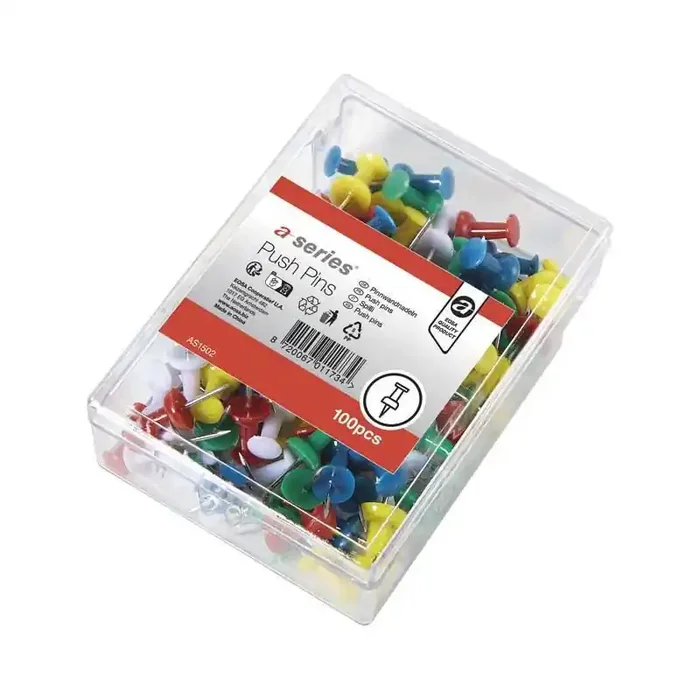 Alta Calidad CAJA 100 AGUJAS A-SERIES PUSH PINS COLORES