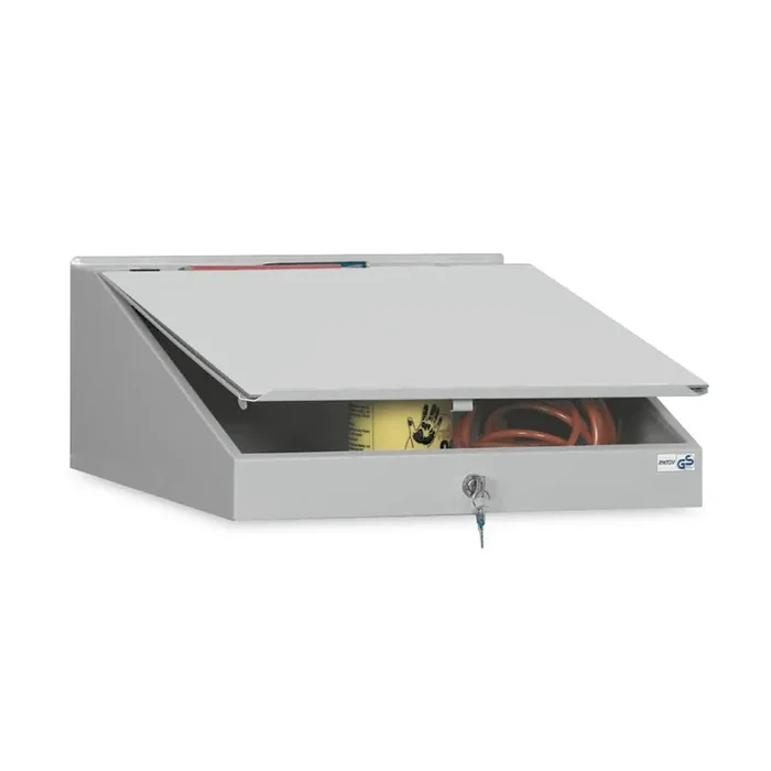 Armario de puertas batientes para taller Stumpf® con 2 cajones + 3 cubetas H x A x F 1.800 x 500 x 500 mm, gris claro/azul genciana