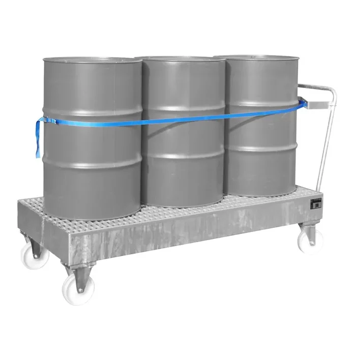Bauer® Cuba de contención con ruedas, incl. 3 soportes para barriles de 200 l verticales, capacidad 202 l, rojo fuego