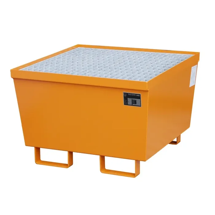 Bauer® Cuba de contención de acero, H x A x F 545 x 800 x 800 mm, con rejilla, amarillo anaranjado