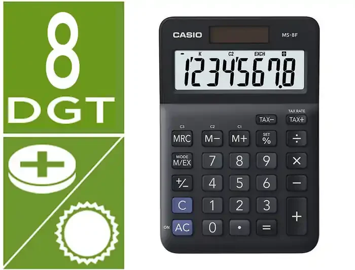 Calculadora Sobremesa Casio Ms-8F 8 Digitos Tax +/- Color Negro Artesanal