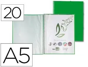 Carpeta Liderpapel Escaparate con Espiral 20 Fundas Polipropileno Din A5 Verde Garantía Incluida