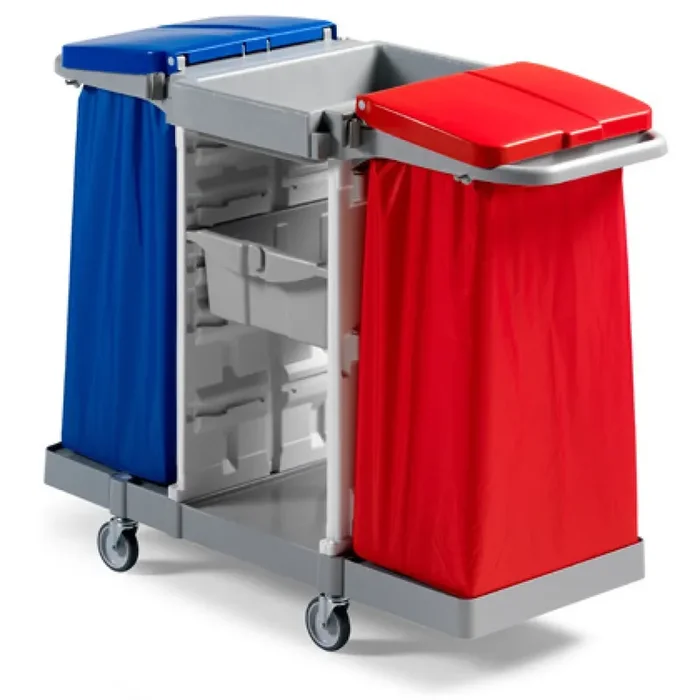 carro plataforma de servicio Duo, 2 marcos de soporte para bolsas de 120 litros, 2 cestas de almacenamiento