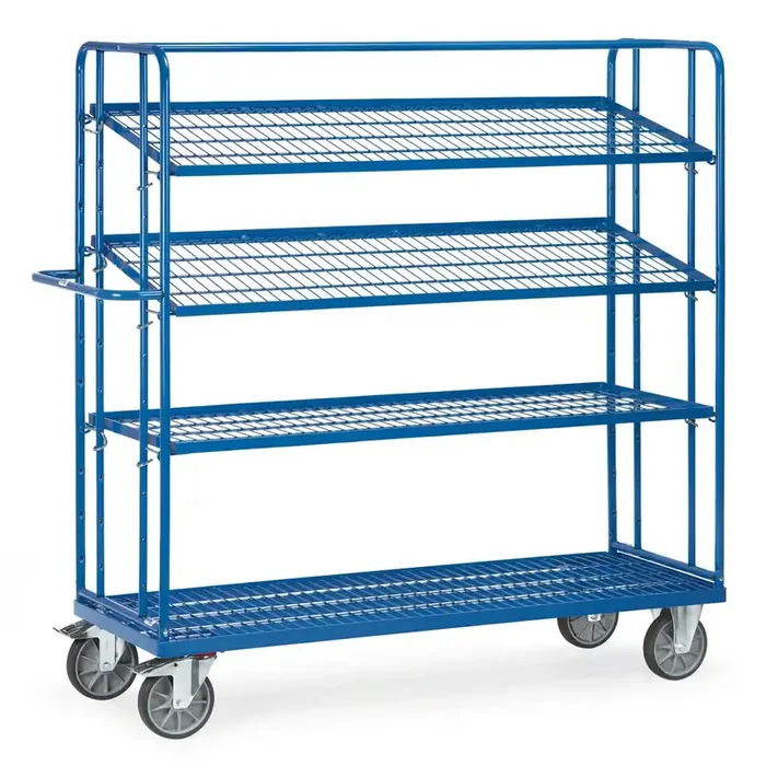carro plataforma de suelo Eurobox fetra®, capacidad de carga 500 kg, con rejilla a 1.250 x 610 mm