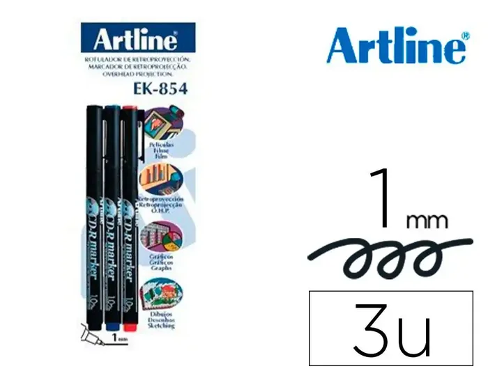 Certificado Rotulador artline retroproyeccion punta fibra permanente ek-854 1 mm -blister de 3 (1-ne 1-az 1-ro)
