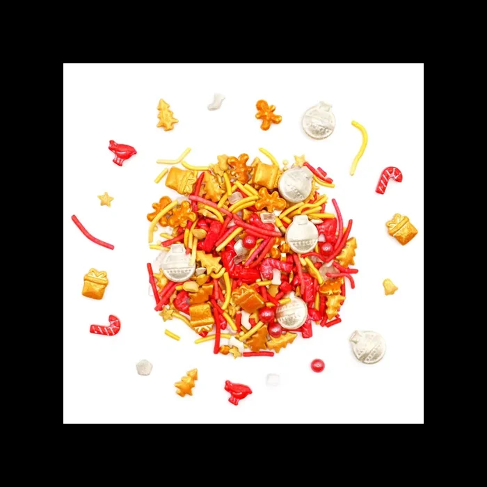 Chispas navideñas rojas, naranjas, amarillas y blancas