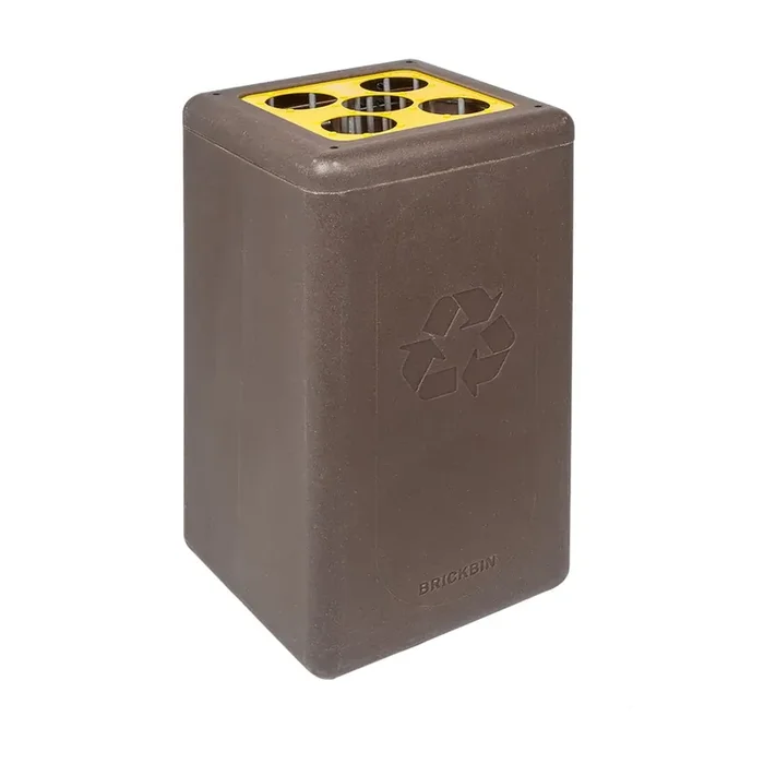 Cubo de residuos BRICKBIN para vasos de plástico reciclado y posos de café, 65 litros, marrón/amarillo