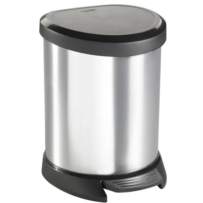 Cubo de residuos DECOBIN con pedal, semicircular, 5 litros, plata/negro
