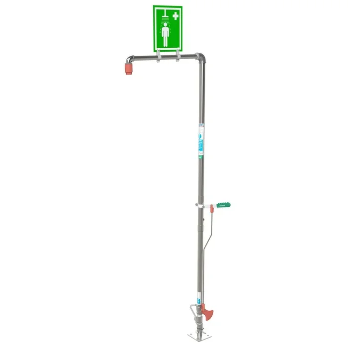 Ducha Justrite® SD18G Hughes, descarga automática, modelo de suelo, aplicación exterior, acero galvanizado
