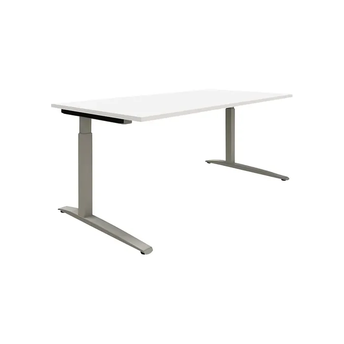 Escritorio en blanco/aluminio plata P12 – eurokraft pro armazón de patas en C, altura regulable manualmente