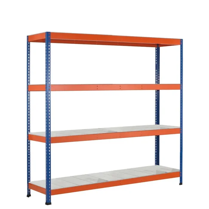 estantería ancha SCHULTE con paneles de acero naranja x 1,536 x 469 mm