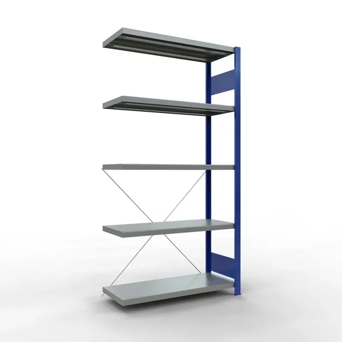 Estantería de cargas pequeñas SCHULTE azul genciana/galvanizada con 5 estantes de chapa de acero, carga por estante 330 kg, HxAxF 2.000 x 1.060 x 436 mm