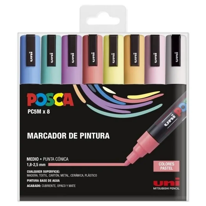 Exclusivo Rotuladores UNI Posca PC-5M 2,5 mm, Pack x8 Colores Pastel