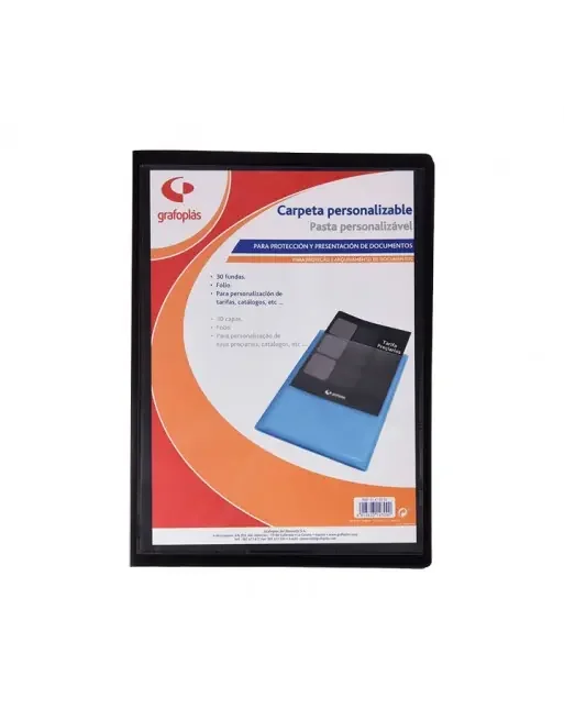 GRAFOPLAS CARPETA PERSONALIZABLE FOLIO 30 FUNDAS NEGRO – 01475510 Certificado