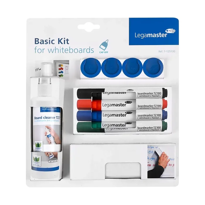 Juego básico para pizarra blanca Legamaster 7-125100, rotuladores, borrador, limpiador, imán, de 10 piezas