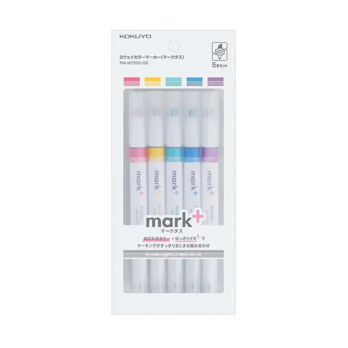 Kokuyo – Mark+ 2 Way Marker Set of 5 Type 1 – Subrayadores doble punta (20 cm)