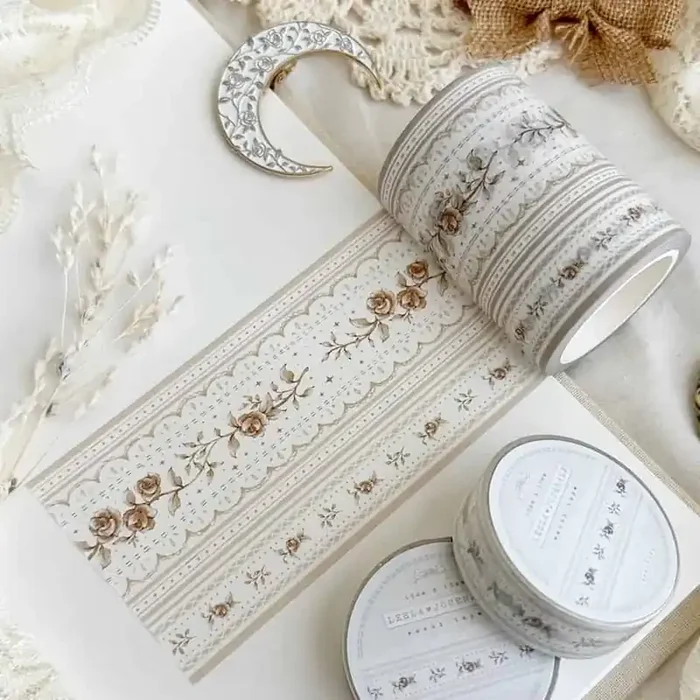 Leela Journals – Washi Tape 60mm – Lace & Roses – Brown