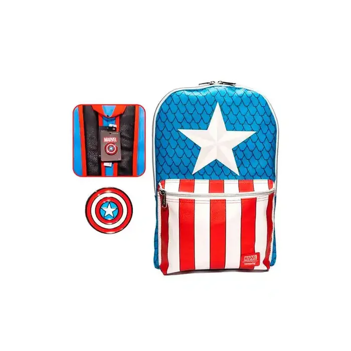 Lujoso Mochila + Pin Capitan America Marvel Loungefly 45cm