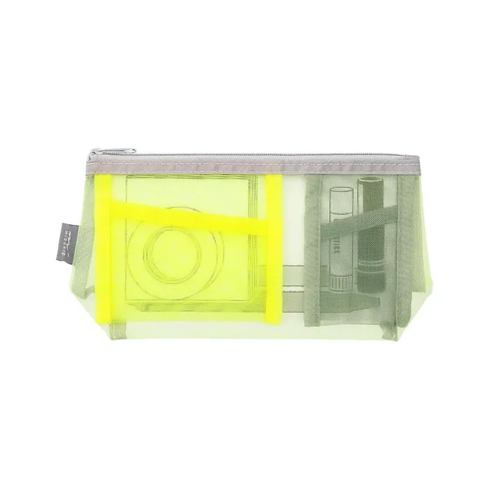 Midori – Pen & Tools Mesh Pouch With Gusset Yellow Green – Estuche de malla (11 x 21 cm)