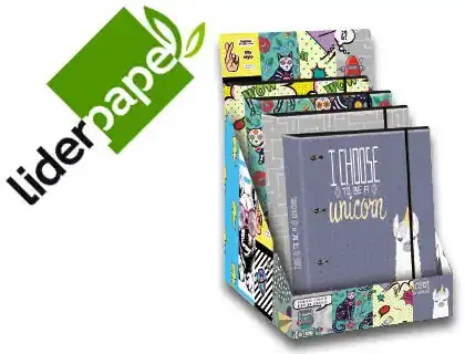 Nuevo Modelo Carpeta Liderpapel 4 Anillas 40 mm Forrada Din A4 con Recambio y Gomilla Fantasia 2019 120H 70G 5Mm