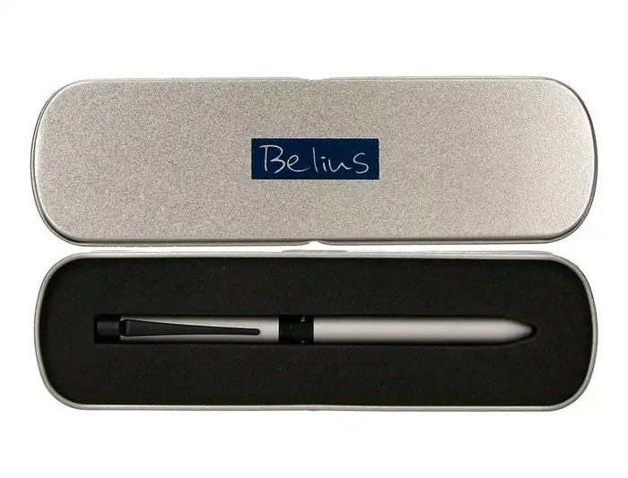 Oferta Boligrafo belius zurich 3 en 1 cuerpo plateado tinta negra y roja portaminas 0,5 mm en estuche