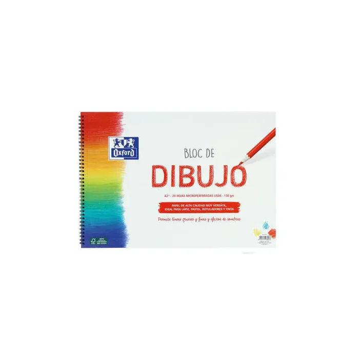 Oxford Bloc Dibujo Escolar T/ Blanda Espiral 20h 130gr a3+ Liso Blanco Rebajas