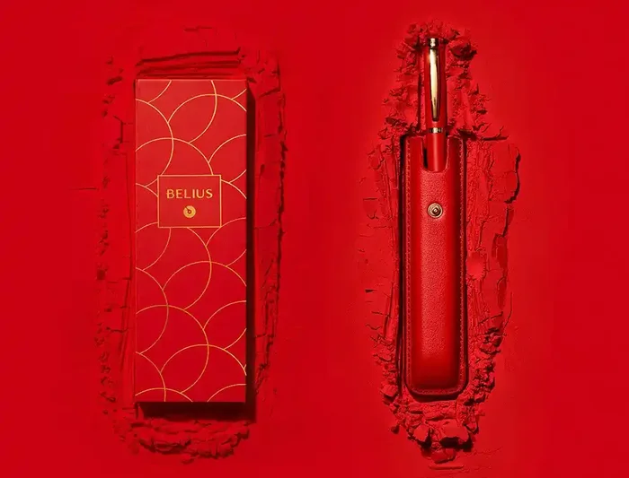 Pedido Al Por Mayor Boligrafo y estuche belius passion dor aluminio textura cepillada color rojo y dorado tinta azul caja de diseño