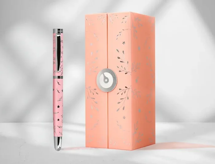 Pluma belius bella aluminio color rosa diseńo plateado relieve tinta azul caja de diseńo Tendencia