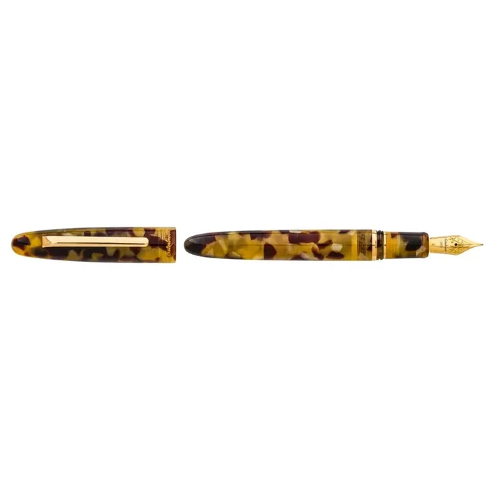 Pluma estilográfica – Estie tortuga – Plumín Custom Scribe – Adornos dorados