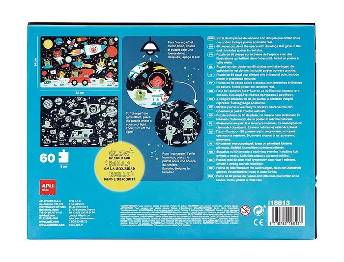 Puzle apli fluorescente espacio 60 piezas tamaño 6×6 cm Disponible Ahora