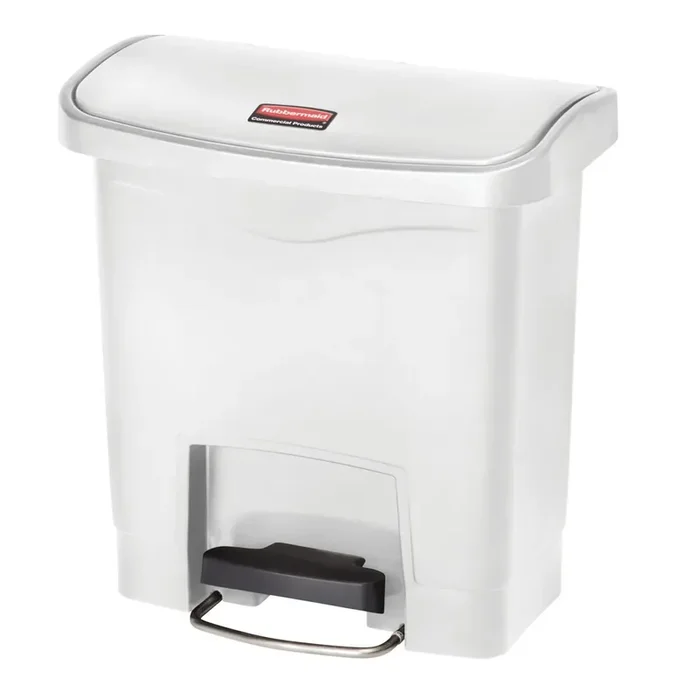 Rubbermaid Slim Jim® – Cubo de basura con pedal lateral ancho, plástico, 15 litros, color blanco