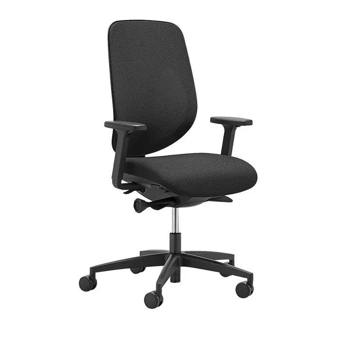 Silla de oficina Giroflex 353, con reposabrazos, mecanismo auto-synchro, asiento moldeado, respaldo de malla 3D, negro/negro