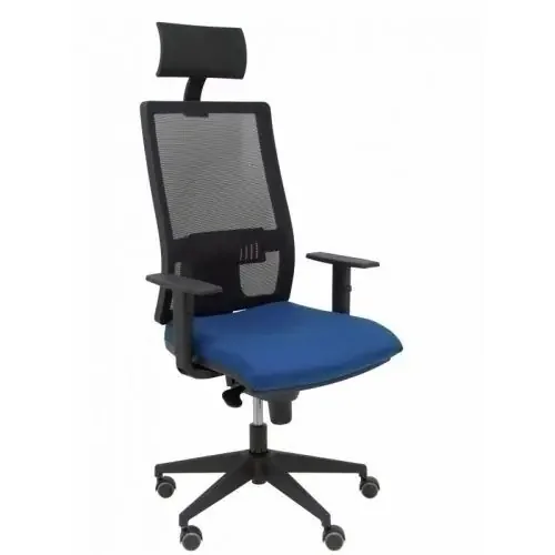 Silla Piqueras y Crespo Horna Brazos Regulables Cabecero Incluido Mecanismo Sincro Apoyo Lumbar Respaldo Malla Transpirable y Asiento Tapizado Bali Azul Marino Ocasión Especial