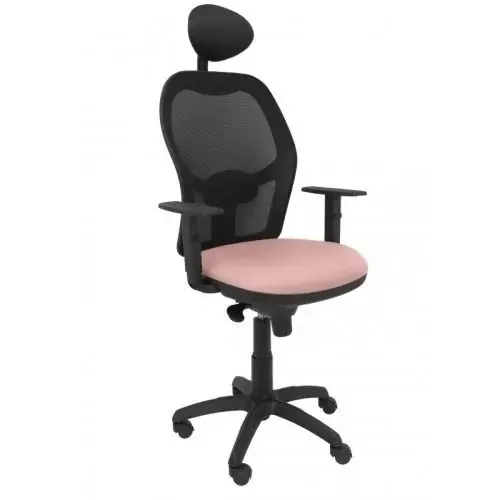 Silla Piqueras y Crespo Jorquera Brazos Regulables Cabecero Fijo Mecanismo Sincro con Regulador de Tension Respaldo de Malla Negra y Asiento Tapizado Bali Rosa Palido Directo De Fábrica