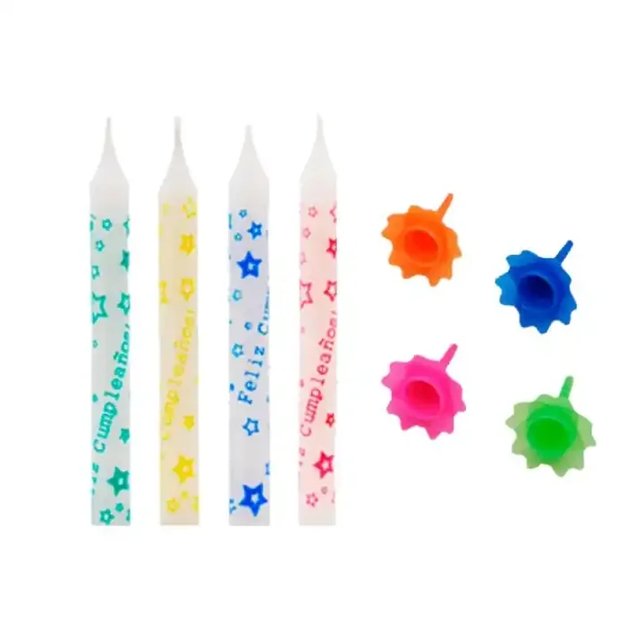 VELAS FELIZ CUMPLEAÑOS CON ESTRELLAS + PORTAVELAS (100UDS)