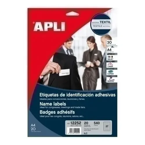 Venta Final Funda Distintivo Apli A4 Textil Imprimible 63,5X29,6Mm Caja de 20H